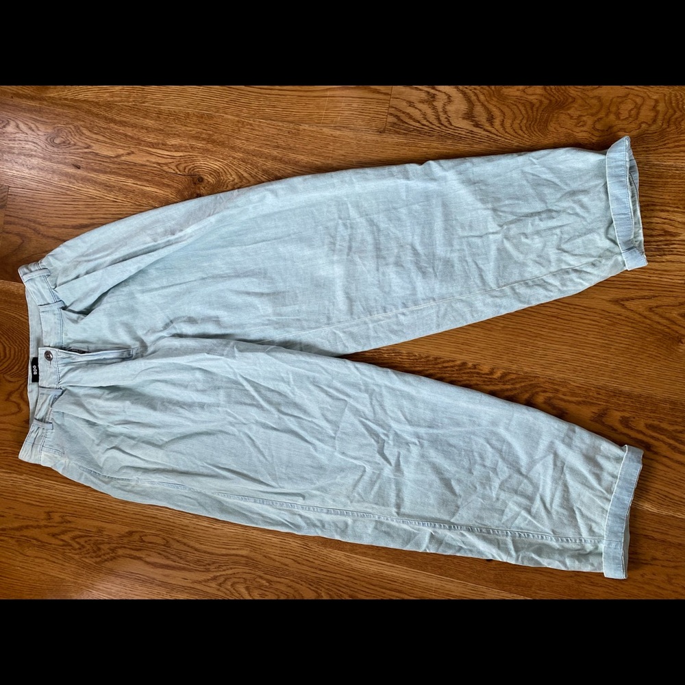 Denim style parachute pants, never worn.